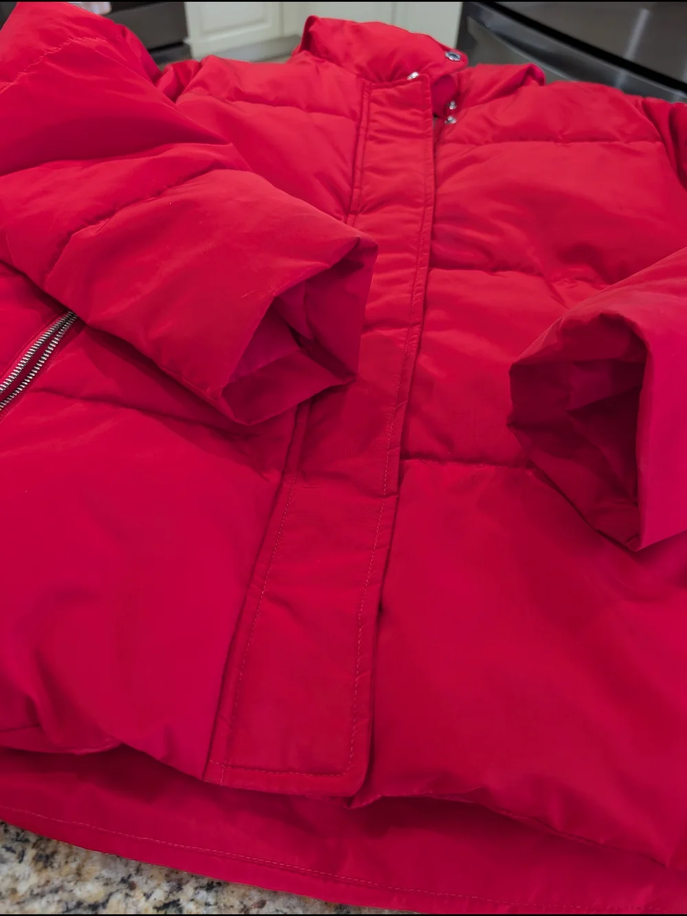 EXPRESS Red Puffer Jacket Hooded with Lace-Up Sides | Size